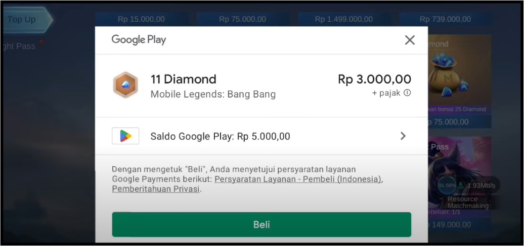Top Up Diamond ML Menggunakan Pulsa Indosat Melalui In-Game
